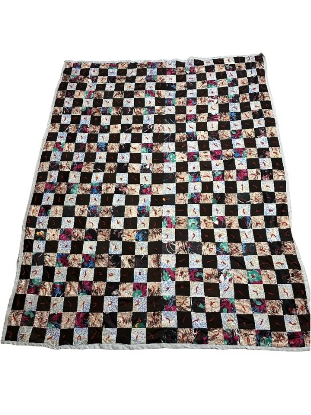 Vintage Handcrafted Checkered Patchwork Quilt (90